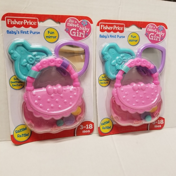 2 Fisher Price Baby's First Pink Purple Keys Purse Mirror Rattle Teether New - Picture 9 of 9